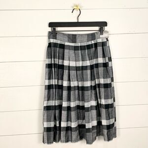 Handmade, black and gray large plaid print fitted waist pleaded skirt